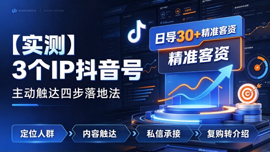 【实测】3个IP抖音号日导30+精准客资!主动触达四步落地法